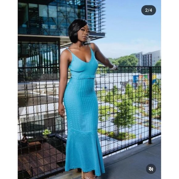 House of Harlow 1960 Maxi Dress Knit V-Neck Spaghetti Straps Medium New With Tag - Picture 2 of 3